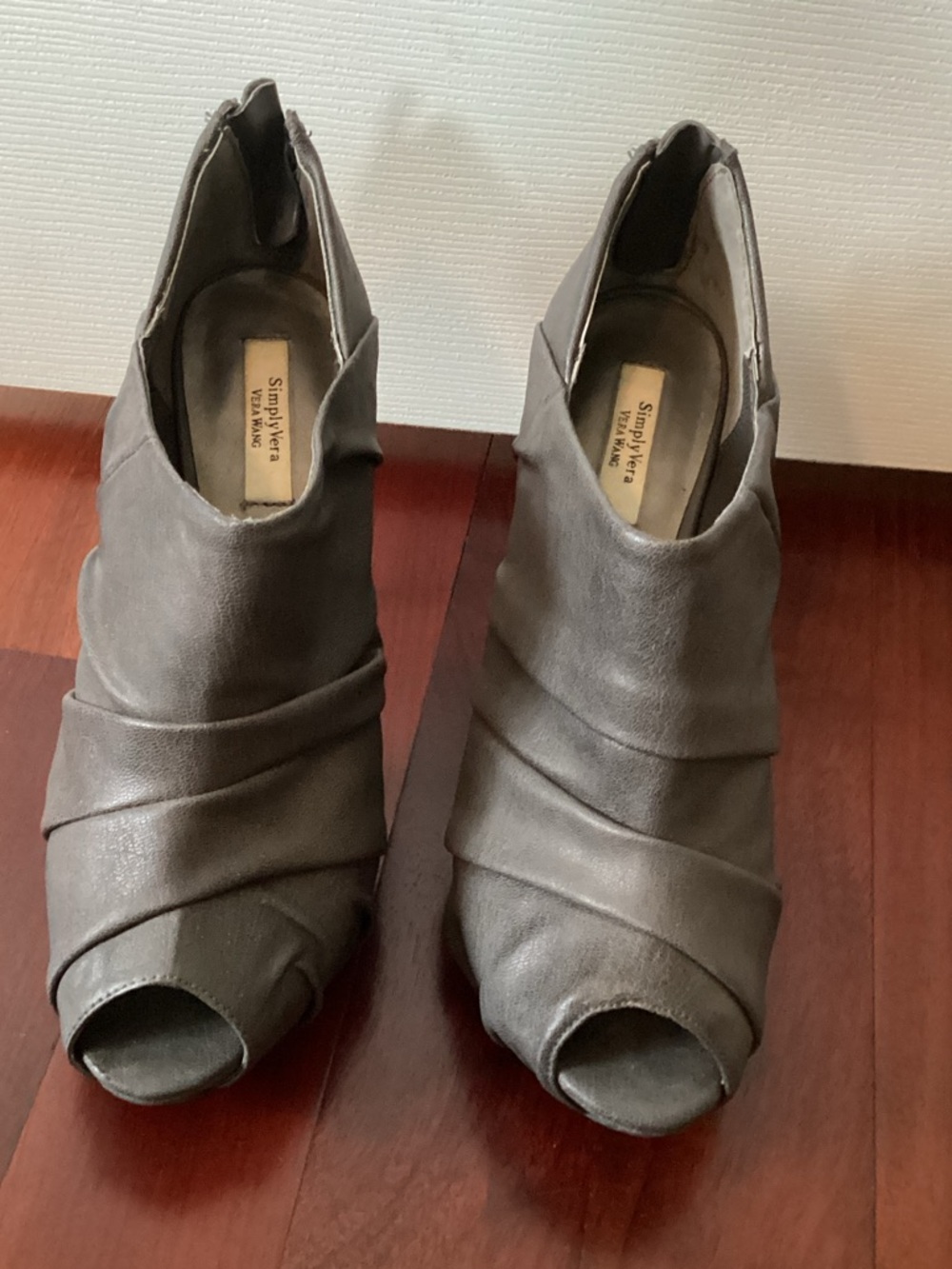 Simply Vera Vera Wang Gray Peep-Toe Ankle Booties with Twisted Band